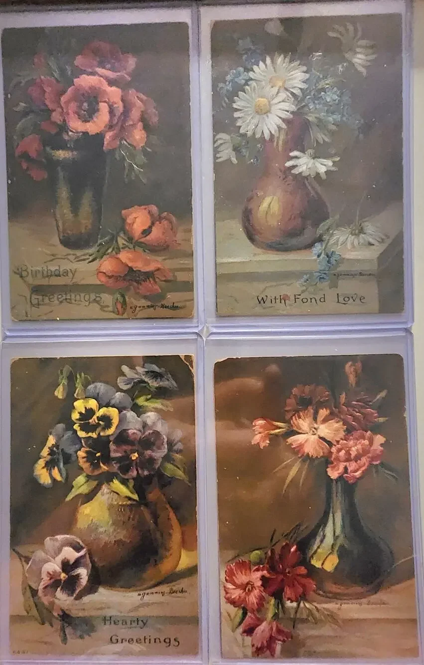 Lot Of Four Vintage Antique Embossed Postcards Flowers